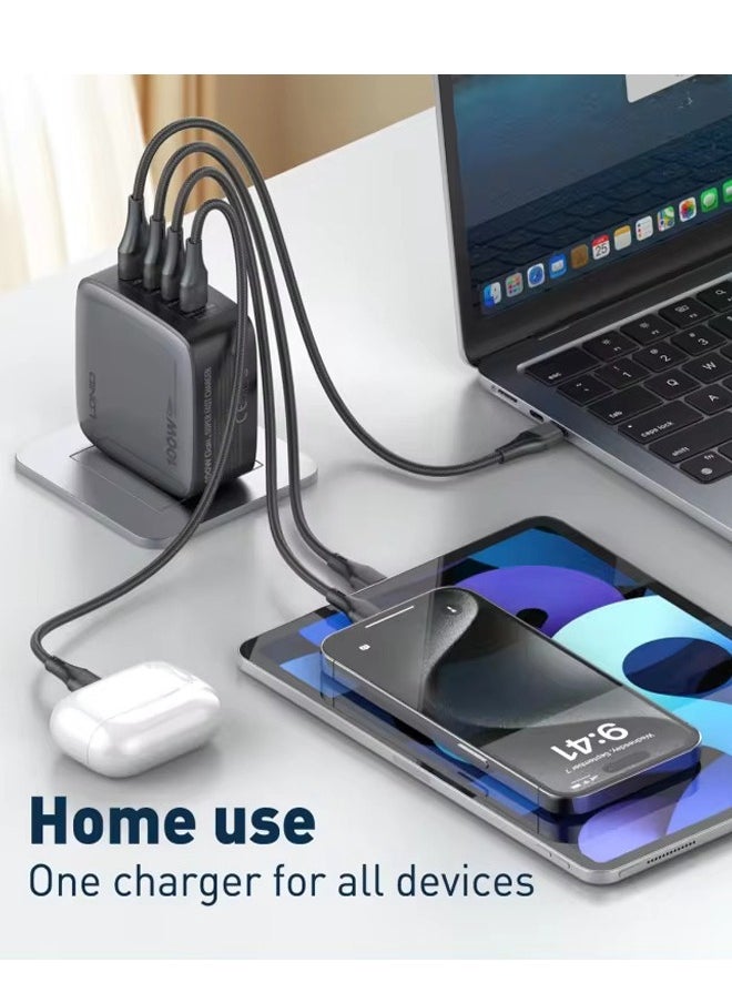 LDNIO - 100W GaN Charger USB Port 3 Port Type C PD QC 3.0 Fast Wall Mains Power Delivery Adapter for Laptops, MacBook Pro/Air, Steam Deck, iPad, iPhone 15 Series, Samsung,Huawei, Oneplus,Xiaomi,Lenovo White - Image 1