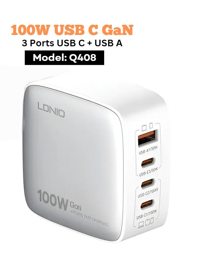 LDNIO - 100W GaN Charger USB Port 3 Port Type C PD QC 3.0 Fast Wall Mains Power Delivery Adapter for Laptops, MacBook Pro/Air, Steam Deck, iPad, iPhone 15 Series, Samsung,Huawei, Oneplus,Xiaomi,Lenovo White - Image 1