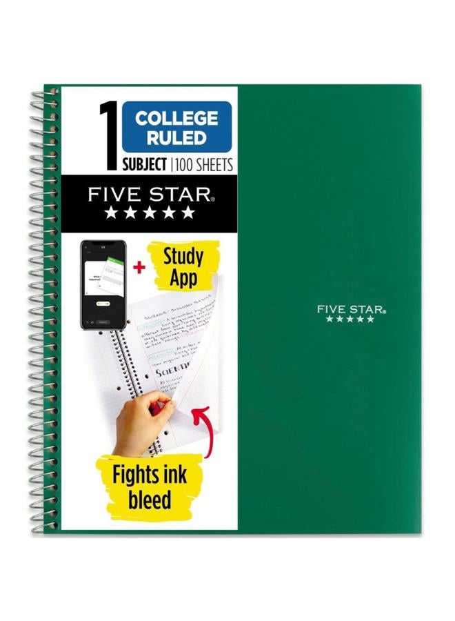Five Star Spiral Notebook, 1 Subject, College Ruled Paper, 100 Sheets, 11" x 8-1/2", School, Wired, Green (72055) - Image 1