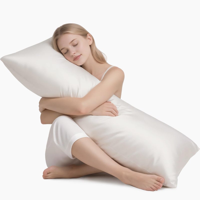 MRHM Satin Body Pillow Cover Soft and Breathable Body Pillow Case with Envelope Closure Cooling and Silky Long Pillowcase for Hair and SkinGrey 20x54 Ivory