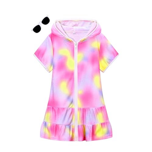 LUCKYGAL Kids Beach Coverup Girls Swimsuit Coverup Zip-Up Beach Tie Dye Bathing Suit,4t 5t - Image 1