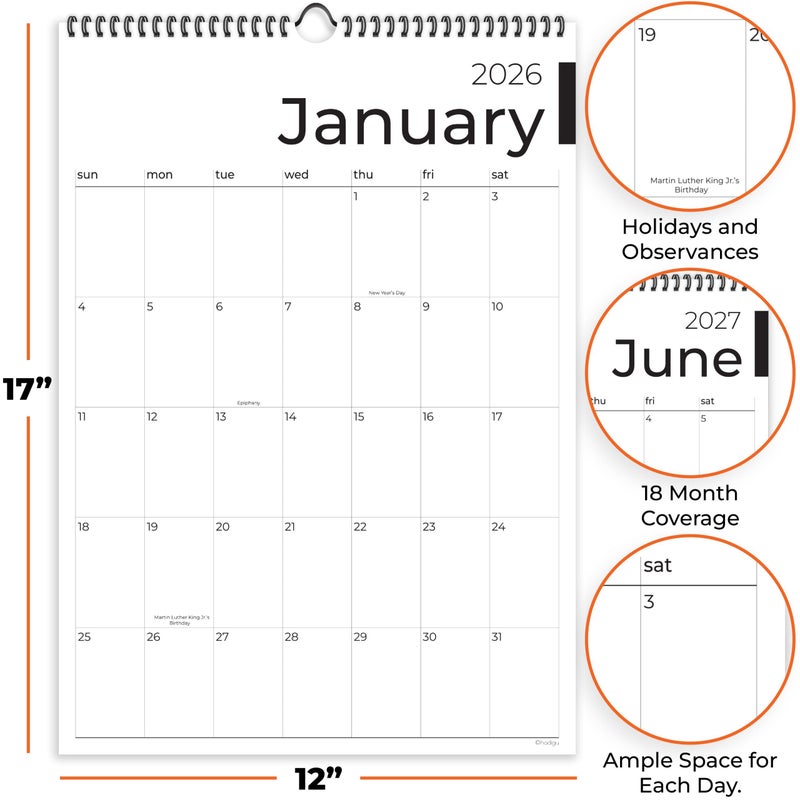 HADIGU Wall Calendar 2026-2027, 18 Months, Runs From January 2026 to June 2027, 17" x 12" Large Wall Calendar with Hanger, Thick Paper and Spiral Binding. Sleek Business Design. - Image 4