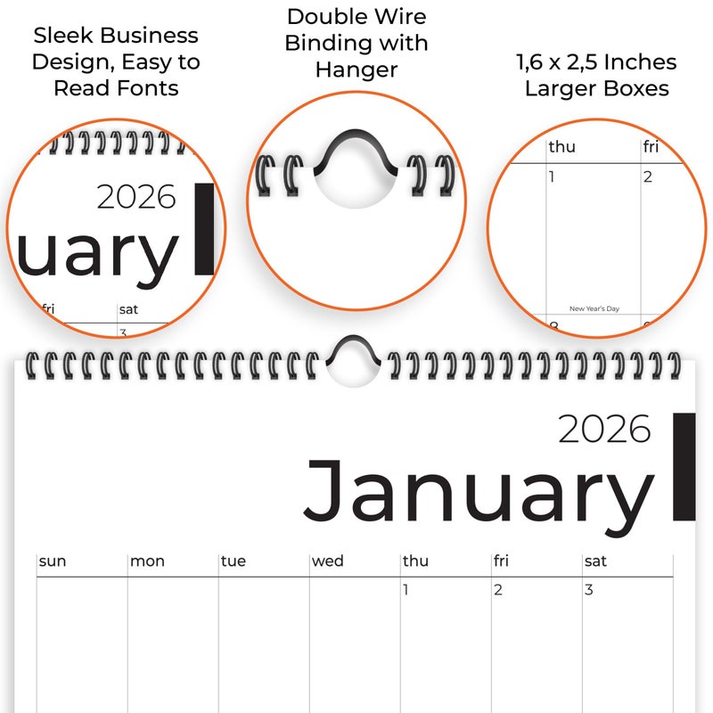 HADIGU Wall Calendar 2026-2027, 18 Months, Runs From January 2026 to June 2027, 17" x 12" Large Wall Calendar with Hanger, Thick Paper and Spiral Binding. Sleek Business Design. - Image 5