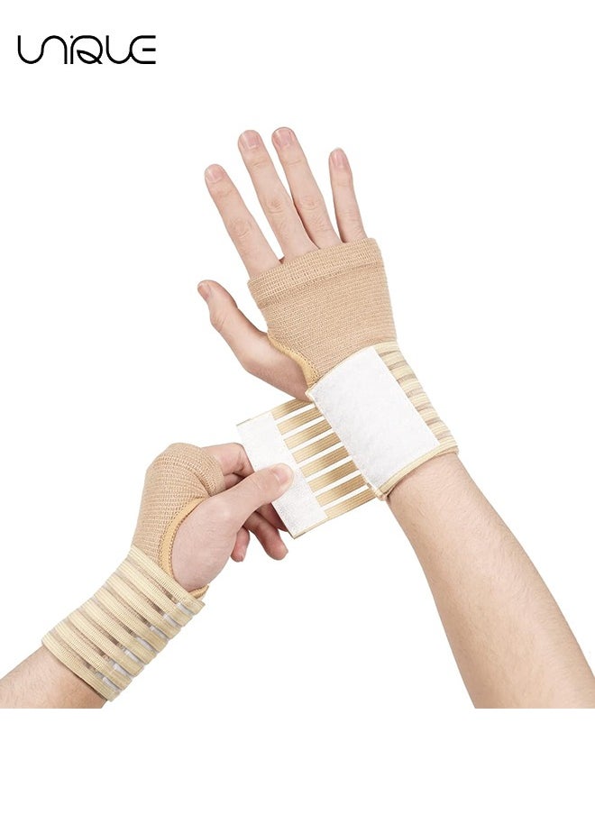 Unique - Wrist Brace, 2 Pack Elastic Wrist Support with Strap, Wrist Compression Wrap Adjustable Wrist Strap Relieves Wrist Pain, Tendonitis, Sports Use for Men and Women(Complexion) - Image 1