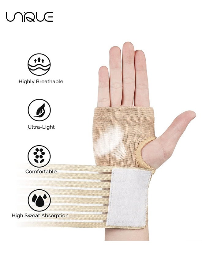 Unique - Wrist Brace, 2 Pack Elastic Wrist Support with Strap, Wrist Compression Wrap Adjustable Wrist Strap Relieves Wrist Pain, Tendonitis, Sports Use for Men and Women(Complexion) - Image 1