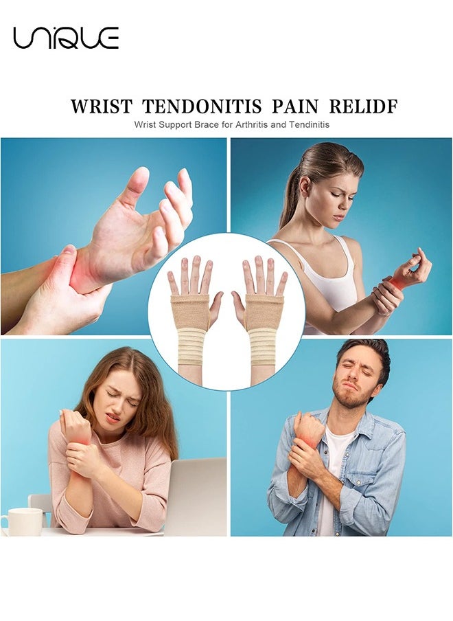 Unique - Wrist Brace, 2 Pack Elastic Wrist Support with Strap, Wrist Compression Wrap Adjustable Wrist Strap Relieves Wrist Pain, Tendonitis, Sports Use for Men and Women(Complexion) - Image 1