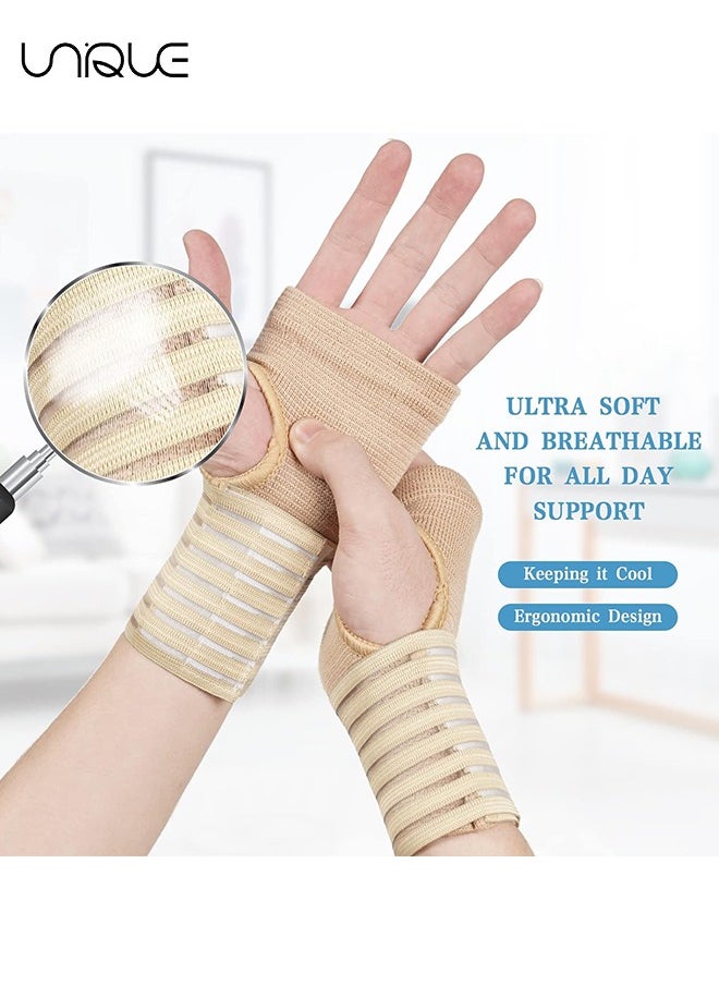 Unique - Wrist Brace, 2 Pack Elastic Wrist Support with Strap, Wrist Compression Wrap Adjustable Wrist Strap Relieves Wrist Pain, Tendonitis, Sports Use for Men and Women(Complexion) - Image 1