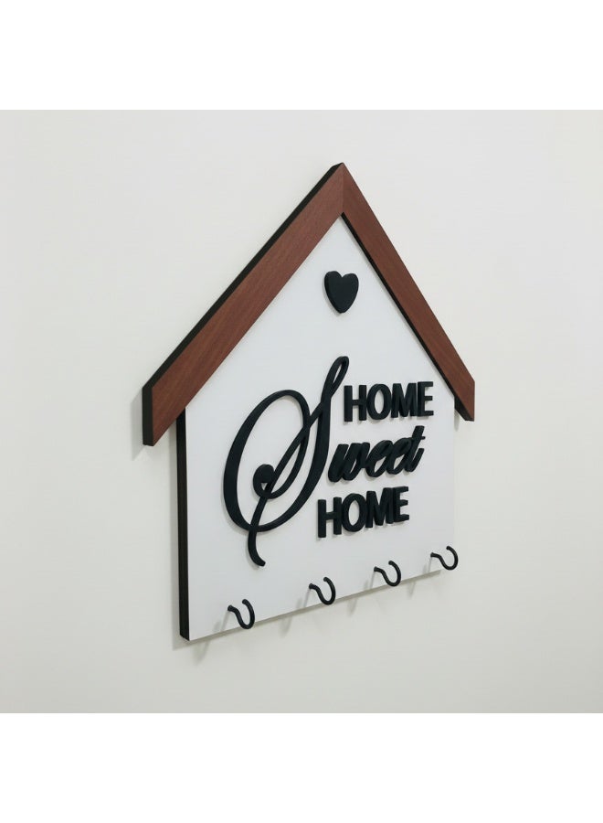 علاقة مفاتيح بعبارة Home Sweet Home مقاس 32*28 سم, خشب بجودة عالية, مع سمك 8ملي لمتانة قوية, لون ابيض و اسود , تصميم انيق لاضافة لمسة جمالية للحائط, علاقة مفاتيح, خطاف للمفاتيح, ديكور للحائط - Image 2