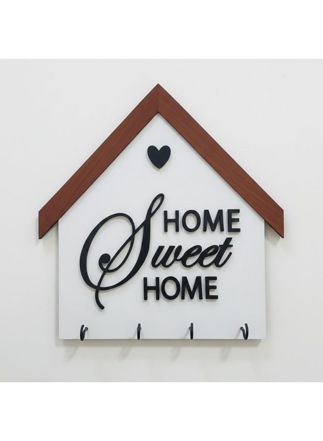 علاقة مفاتيح بعبارة Home Sweet Home مقاس 32*28 سم, خشب بجودة عالية, مع سمك 8ملي لمتانة قوية, لون ابيض و اسود , تصميم انيق لاضافة لمسة جمالية للحائط, علاقة مفاتيح, خطاف للمفاتيح, ديكور للحائط - Image 3