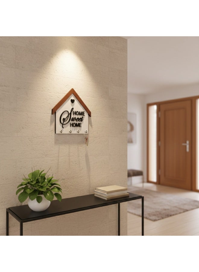 علاقة مفاتيح بعبارة Home Sweet Home مقاس 32*28 سم, خشب بجودة عالية, مع سمك 8ملي لمتانة قوية, لون ابيض و اسود , تصميم انيق لاضافة لمسة جمالية للحائط, علاقة مفاتيح, خطاف للمفاتيح, ديكور للحائط - Image 4