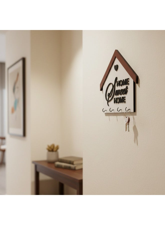 علاقة مفاتيح بعبارة Home Sweet Home مقاس 32*28 سم, خشب بجودة عالية, مع سمك 8ملي لمتانة قوية, لون ابيض و اسود , تصميم انيق لاضافة لمسة جمالية للحائط, علاقة مفاتيح, خطاف للمفاتيح, ديكور للحائط - Image 5