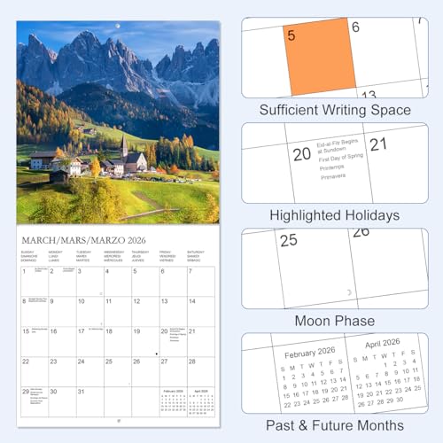 Tuun Fuplan Calendar 2026 - Wall Calendar from January 2026 to June 2027, 3 Languages(English,French,Spanish), 2026 Calendar with Holiday Marked, Premium Paper for Organizing, 12'' x 12'', National Park- A - Image 4