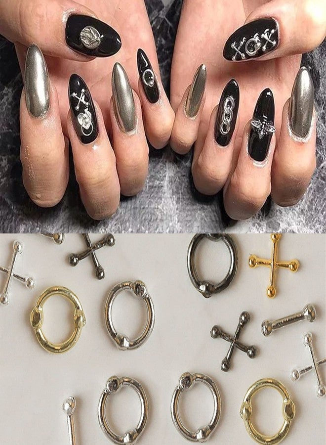 SILPECWEE 36pcs Punk Nail Charms 3D Retro Gold Silver Alloy Nail Jewels Cross Nail Charm Hanging Rings Charms for Nails Salon Gothic Metal Nail Art Decorations Nails Accessories - Image 4
