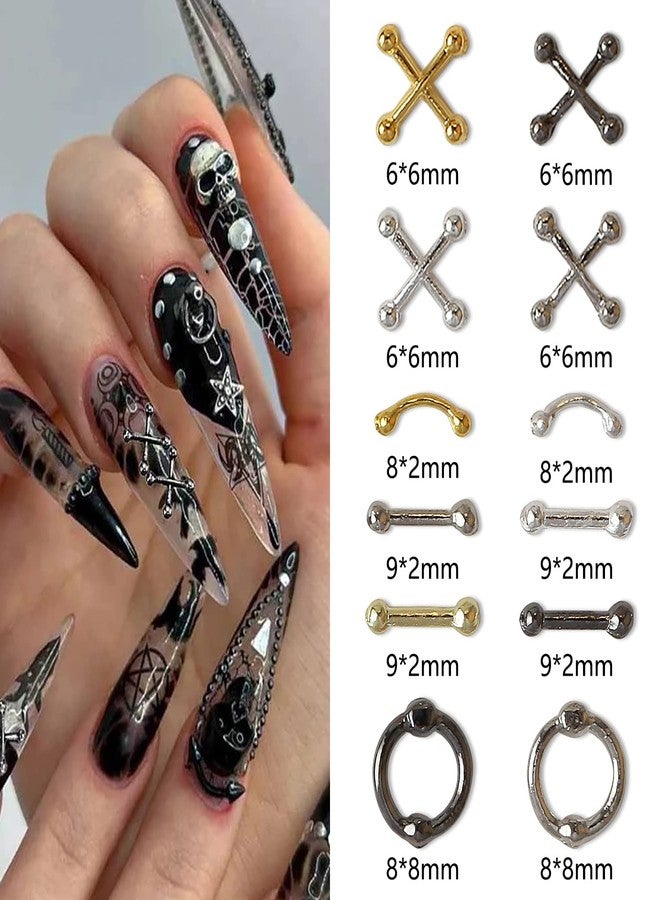 SILPECWEE 36pcs Punk Nail Charms 3D Retro Gold Silver Alloy Nail Jewels Cross Nail Charm Hanging Rings Charms for Nails Salon Gothic Metal Nail Art Decorations Nails Accessories - Image 2