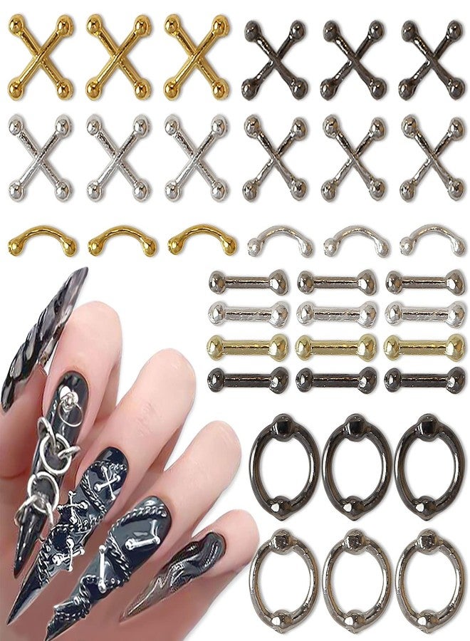 SILPECWEE 36pcs Punk Nail Charms 3D Retro Gold Silver Alloy Nail Jewels Cross Nail Charm Hanging Rings Charms for Nails Salon Gothic Metal Nail Art Decorations Nails Accessories - Image 1
