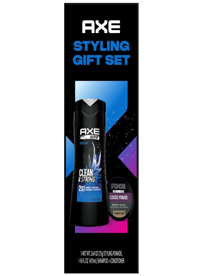 AXE Men’s Hair Styling Set - Phoenix Clean & Strong 2-in-1 Shampoo + Classic Pomade, Signature Clean Cut Look, Medium Hold, High Shine - Image 1