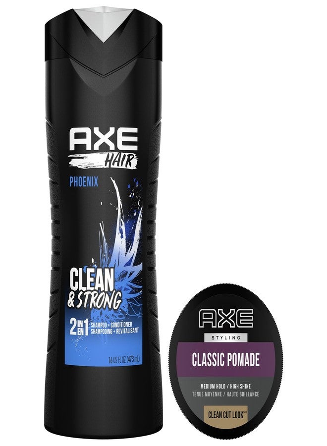 AXE Men’s Hair Styling Set - Phoenix Clean & Strong 2-in-1 Shampoo + Classic Pomade, Signature Clean Cut Look, Medium Hold, High Shine - Image 2