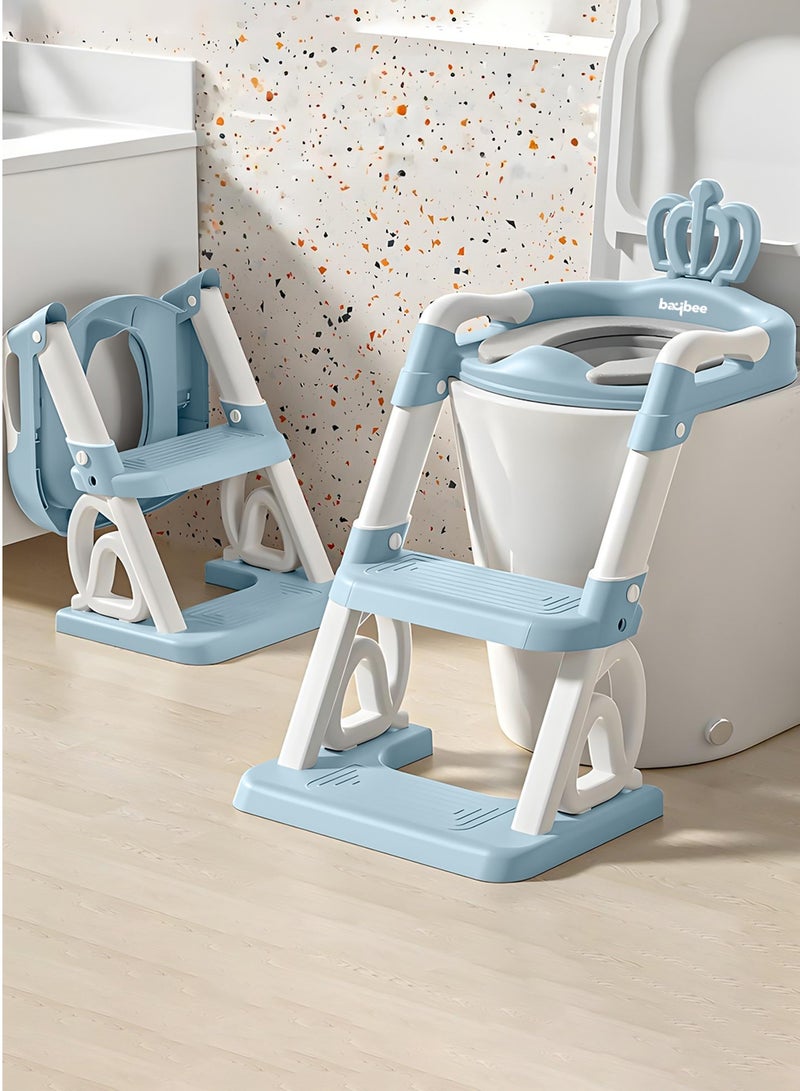 BAYBEE Royal Baby Potty Seat for Kids With Ladder For Western Toilets Kids Toilet Potty Training Seat For Baby With Handle Cushion Kids Potty Chair Kids Potty Seat For Baby Kids 1 To 10 Years Boy Girl Blue - Image 1