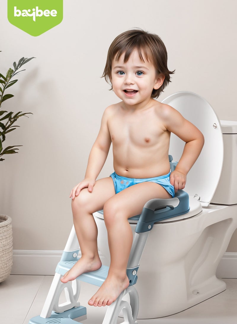 BAYBEE Royal Baby Potty Seat for Kids With Ladder For Western Toilets Kids Toilet Potty Training Seat For Baby With Handle Cushion Kids Potty Chair Kids Potty Seat For Baby Kids 1 To 10 Years Boy Girl Blue - Image 3