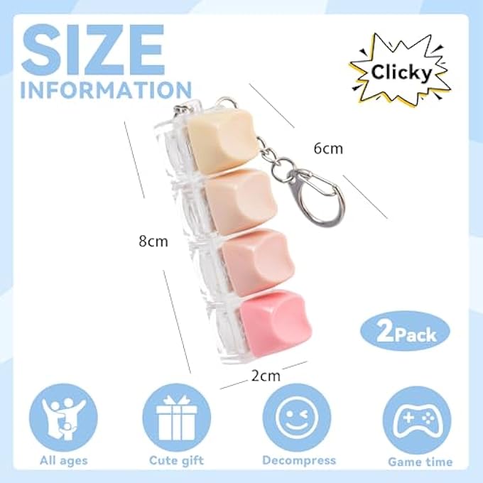 Sumgsn 2 Pcs Cute Keyboard Fidget Toy, 4 Keys Decompression Keyboard Clicker Fidget for Adult with Keychain for Stress Relief Pass Time - Image 2