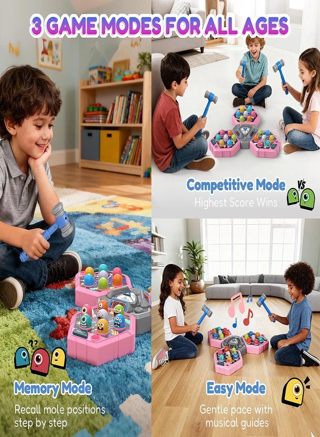TooLion 3-Player Whack Game Mole for Kids 3-12 Boys Girls - 3 Independent Game Boards,3 Modes with Sound & Light,Safe Educational Pounding Toy,Christmas Birthday Gift for Multi-Kid Families - Image 2