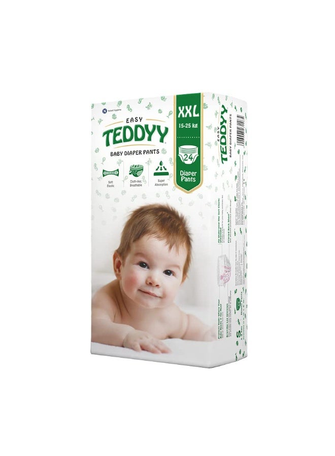 Teddyy حفاضات تيدي سهلة للأطفال بحجم XXL | 24 قطعة (مزدوجة كبيرة جداً) | 15-25 كجم (عبوة من 1) | ساعات حماية طويلة | مضادة للبكتيريا | ملائمة قابلة للتنفس | قنوات امتصاص سريعة مع مؤشر الرطوبة - Image 1