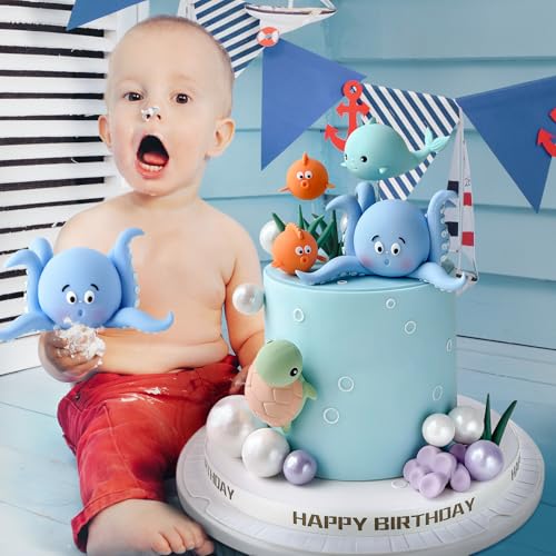 Zafena 17 PCS Under the Sea Cake Decorations Ocean Animals Cake Topper with Cake Balls Decorations for Under the Sea Theme Boys Girls Baby Shower Birthday Party Supplies - Image 5