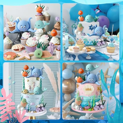 Zafena 17 PCS Under the Sea Cake Decorations Ocean Animals Cake Topper with Cake Balls Decorations for Under the Sea Theme Boys Girls Baby Shower Birthday Party Supplies - Image 4