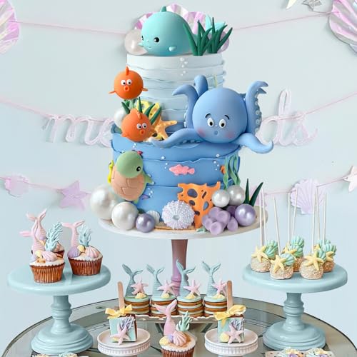 Zafena 17 PCS Under the Sea Cake Decorations Ocean Animals Cake Topper with Cake Balls Decorations for Under the Sea Theme Boys Girls Baby Shower Birthday Party Supplies - Image 3