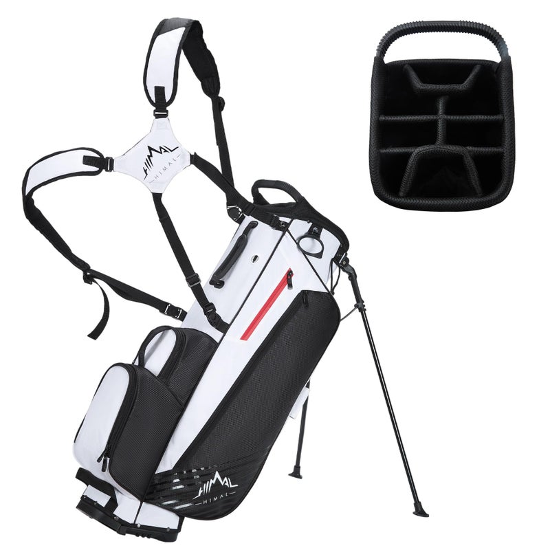 UNIHIMAL 8-Way Golf Stand Bag, Lightweight Walking Golf Bag with Full-Length Dividers, Cooler Pocket and Rain Hood, for Men Women, Black White - Image 1