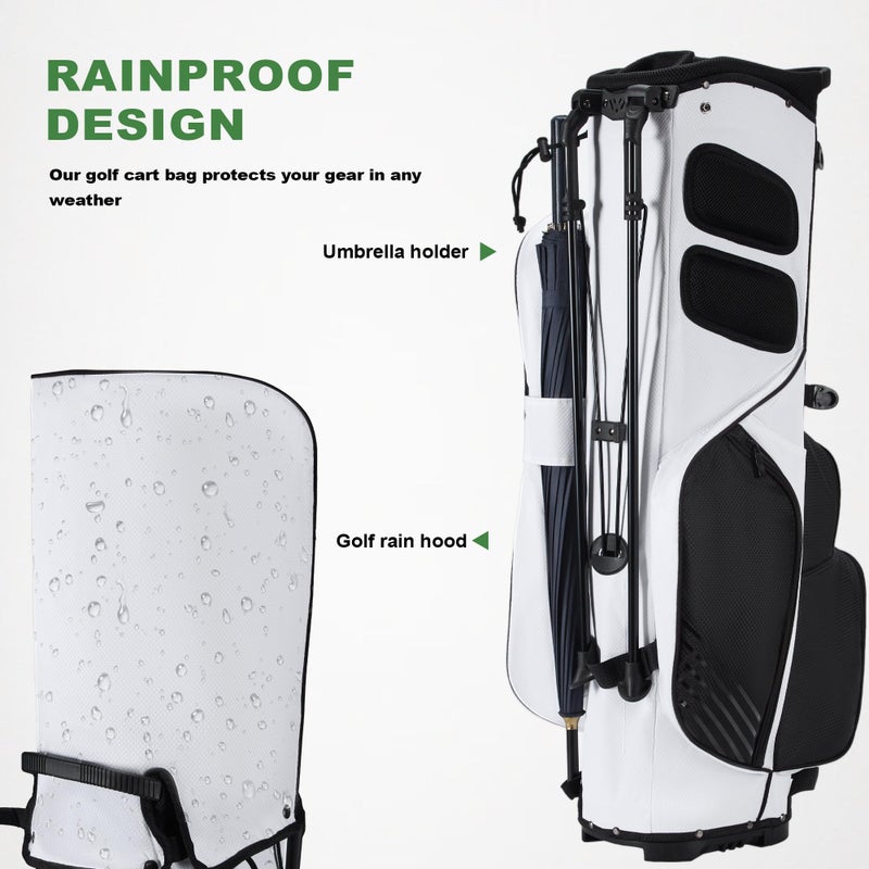 UNIHIMAL 8-Way Golf Stand Bag, Lightweight Walking Golf Bag with Full-Length Dividers, Cooler Pocket and Rain Hood, for Men Women, Black White - Image 5
