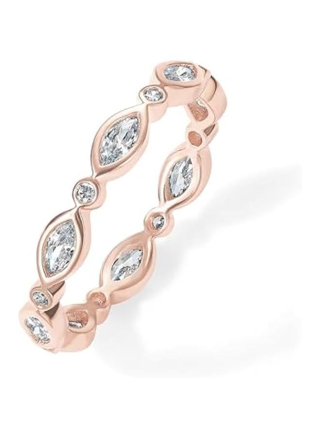 PAVOI 14K Gold Plated Cubic Zirconia Stackable Ring | Marquise Eternity Band For Women | Plated Gold Stacking Ring - Image 1