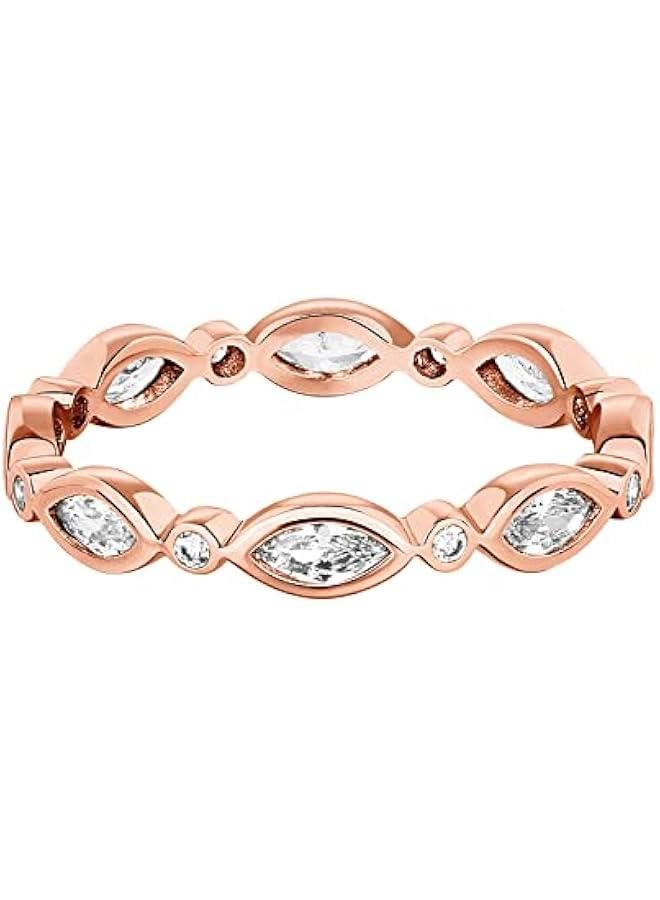 PAVOI 14K Gold Plated Cubic Zirconia Stackable Ring | Marquise Eternity Band For Women | Plated Gold Stacking Ring - Image 3