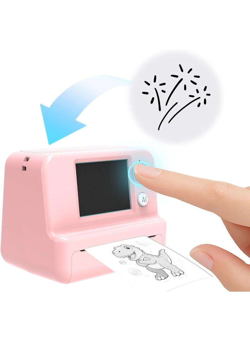 AI Voice Mini Thermal Printer with HD Screen - Portable Wireless Bluetooth Inkless Printer, Pink - Image 2