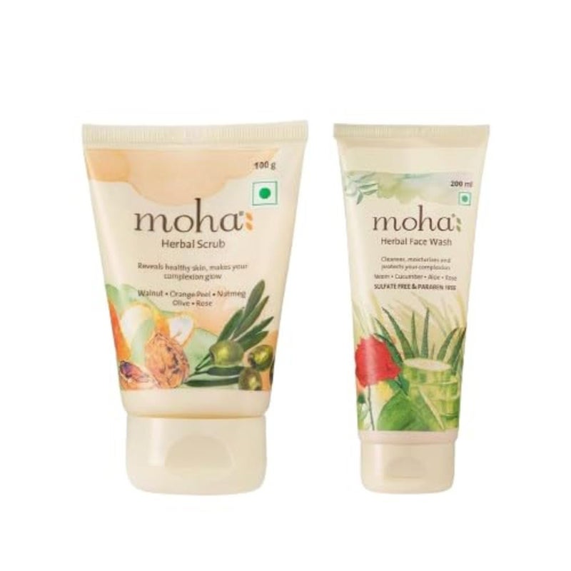 Moha Exfoliate and Glow Kit for Clear Skin  Face Wash 200ml  Herbal Scrub 100g  Suitable for All Skin Types  For Men  Women - Image 1