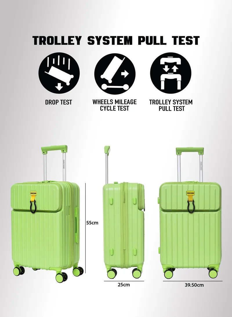 Parajohn GREEN Para John Verdex 22-Inch PC Hard-Side Trolley Luggage with 8 Spinner Wheels, Easy-Access Front Pouch, Handbag Hook, Bottle & Mobile Holder, 45L, Green  | Best Price UAE
