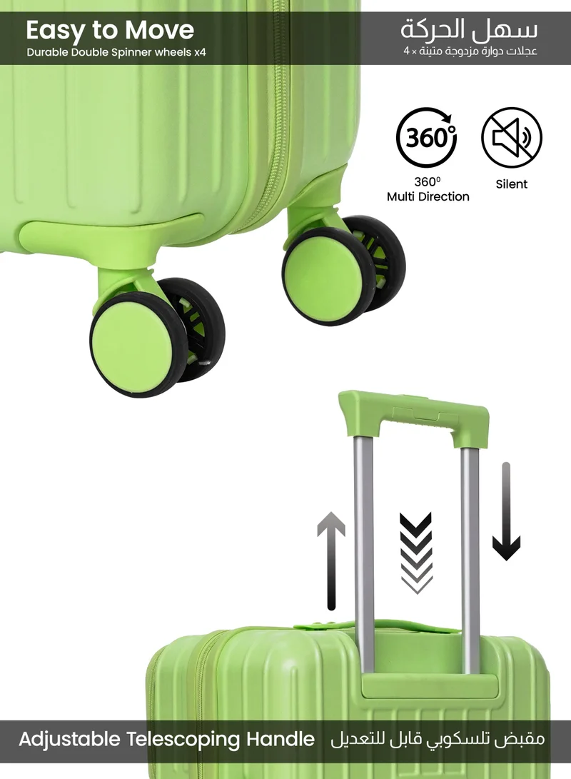 Parajohn GREEN Para John Verdex 22-Inch PC Hard-Side Trolley Luggage with 8 Spinner Wheels, Easy-Access Front Pouch, Handbag Hook, Bottle & Mobile Holder, 45L, Green  | Best Price UAE