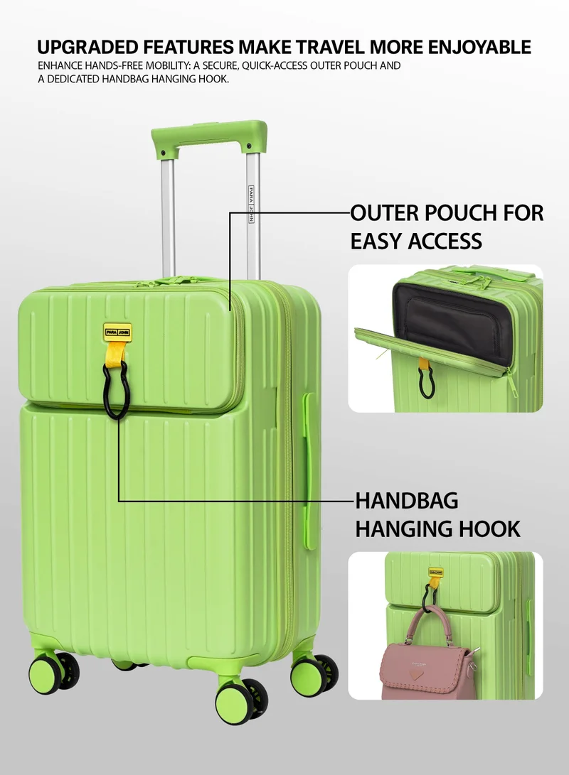Parajohn GREEN Para John Verdex 22-Inch PC Hard-Side Trolley Luggage with 8 Spinner Wheels, Easy-Access Front Pouch, Handbag Hook, Bottle & Mobile Holder, 45L, Green  | Best Price UAE