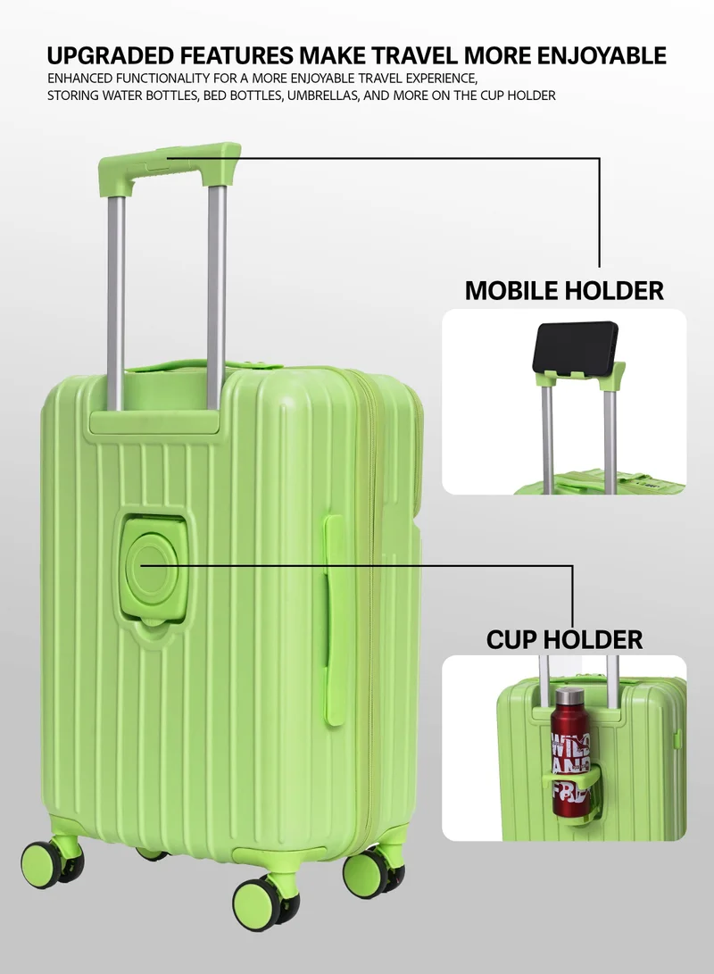 Parajohn GREEN Para John Verdex 22-Inch PC Hard-Side Trolley Luggage with 8 Spinner Wheels, Easy-Access Front Pouch, Handbag Hook, Bottle & Mobile Holder, 45L, Green  | Best Price UAE