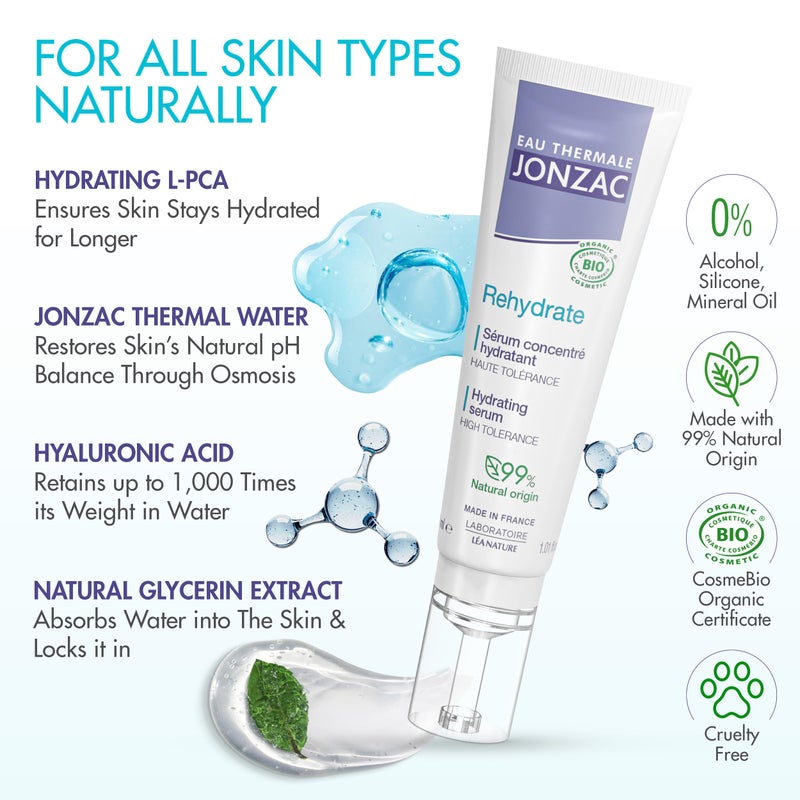 JONZAC سيروم مرطب للوجه من مياه الينابيع جونزاك - حمض الهيالورونيك العضوي النقي - ترطيب 24 ساعة - يملأ ويصلح البشرة الجافة - آمن للبشرة الحساسة - 1.01 أونصة سائلة - Image 4