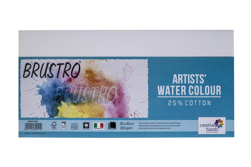 Brustro Watercolour Paper 300 GSM 20cm x 40cm (Pack of 15 + 3 Sheets) Cold Pressed - Image 1