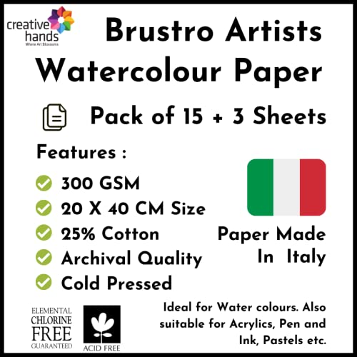 Brustro Watercolour Paper 300 GSM 20cm x 40cm (Pack of 15 + 3 Sheets) Cold Pressed - Image 2