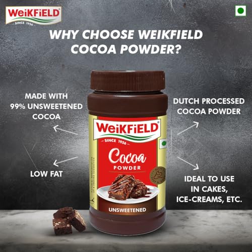 Weikfield Cocoa Powder | Low Fat Rich & Decadent Pure Cocoa Powder | Unsweetened Dark Cocoa for Baking, Desserts, Healthy Smoothies, Brownies, Hot Chocolate & Cakes | Reusable Poly Jar | 150g Jar - Image 4