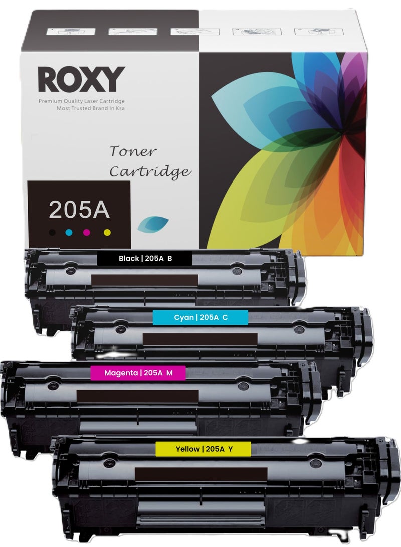 روكسي 205A 205X / حبر متوافق (مجموعة) CF530A CF531A CF532A CF533A Color LaserJet Pro MFP M181FW HP M181FW MFP M180N M180 Pro MFP M181FW M180N M154a M154nw (أسود، سماوي، أصفر، أرجواني) - Image 3