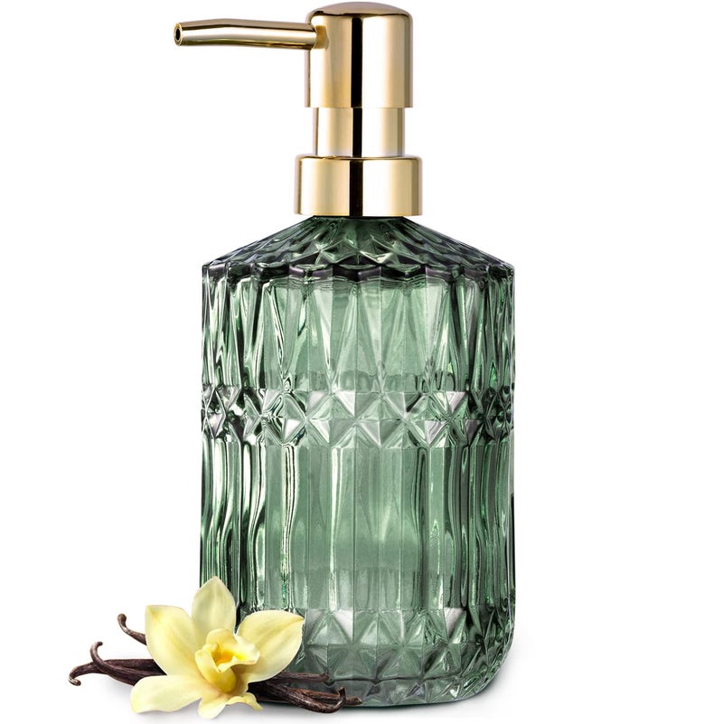 EMPO Clear Glass Soap Dispenser with ABS Plastic Pump Crystal Lotion Dispensers for Kitchen Sink Bathroom Green