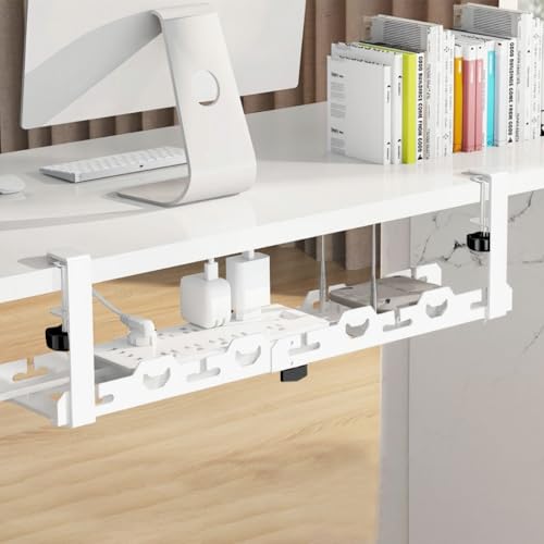 Climberty® White Cable Management Under Desk, Length Adjustable Cord Organizer Metal Large Capacity Wire Storage Standing Cable Holder - Image 1