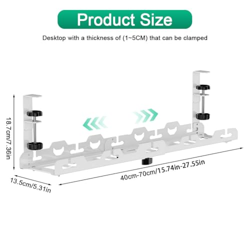 Climberty® White Cable Management Under Desk, Length Adjustable Cord Organizer Metal Large Capacity Wire Storage Standing Cable Holder - Image 2