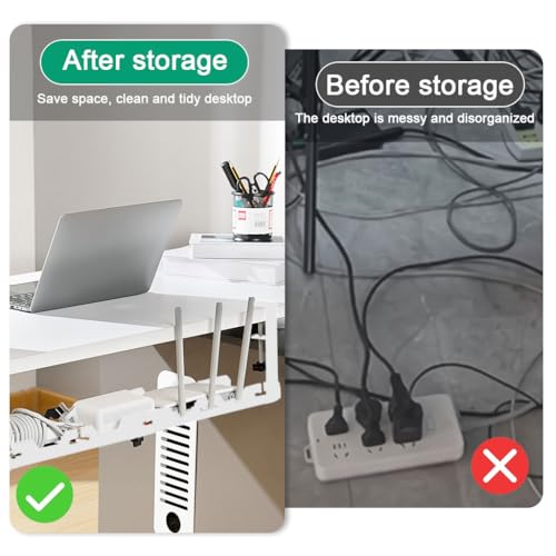 Climberty® White Cable Management Under Desk, Length Adjustable Cord Organizer Metal Large Capacity Wire Storage Standing Cable Holder - Image 3