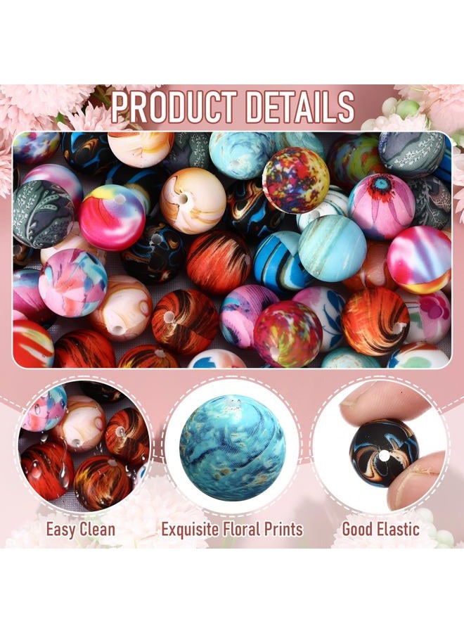 Ferreve 60 Pcs 15mm Silicone Beads Bulk Galaxy Print Round Focal Beads Rubber DIY Silicone Loose Bead for Bracelet Making Kit for Keychain Pens Necklace Bracelets Jewelry Making - Image 3
