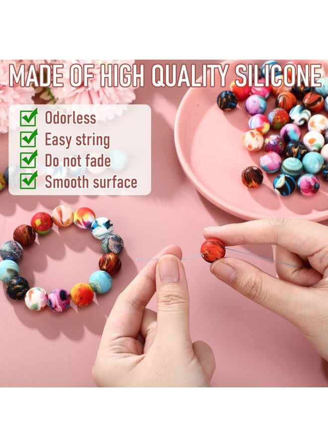 Ferreve 60 Pcs 15mm Silicone Beads Bulk Galaxy Print Round Focal Beads Rubber DIY Silicone Loose Bead for Bracelet Making Kit for Keychain Pens Necklace Bracelets Jewelry Making - Image 5
